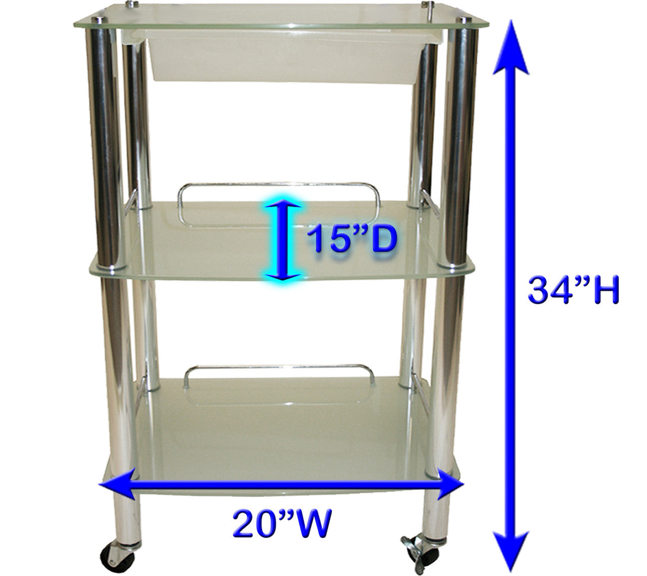 Glass & Chrome Trolley  with Slide-Out Bin (Medium)