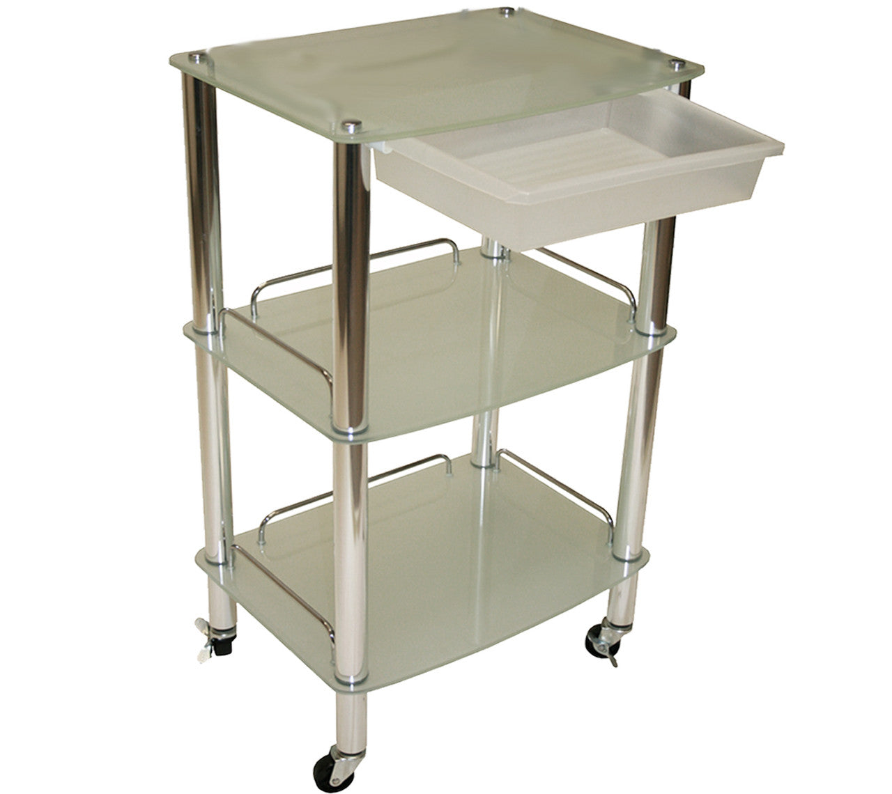 Glass & Chrome Trolley  with Slide-Out Bin (Medium)