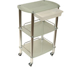 XL Glass & Chrome Trolley with Slide-Out Storage Bin