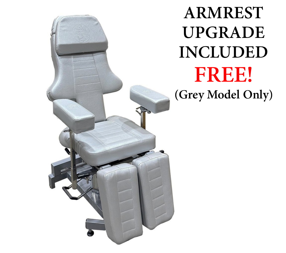 InkBed™ Hydraulic Lift Client Chair & Bed (Grey) ARMRESTS INCLUDED ($175 value)