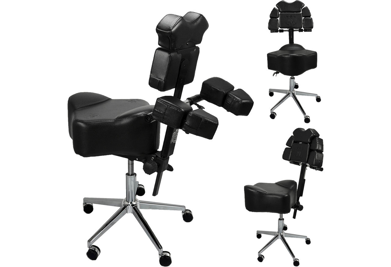 InkStool™ Patented Ergonomic Artist Chair Stool and Straddle Seat with Back Support (BLK)