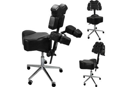 InkStool™ Patented Ergonomic Artist Chair Stool and Straddle Seat with Back Support (BLK)