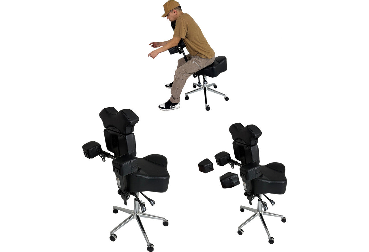 InkStool™ Patented Ergonomic Artist Chair Stool and Straddle Seat with Back Support (BLK)