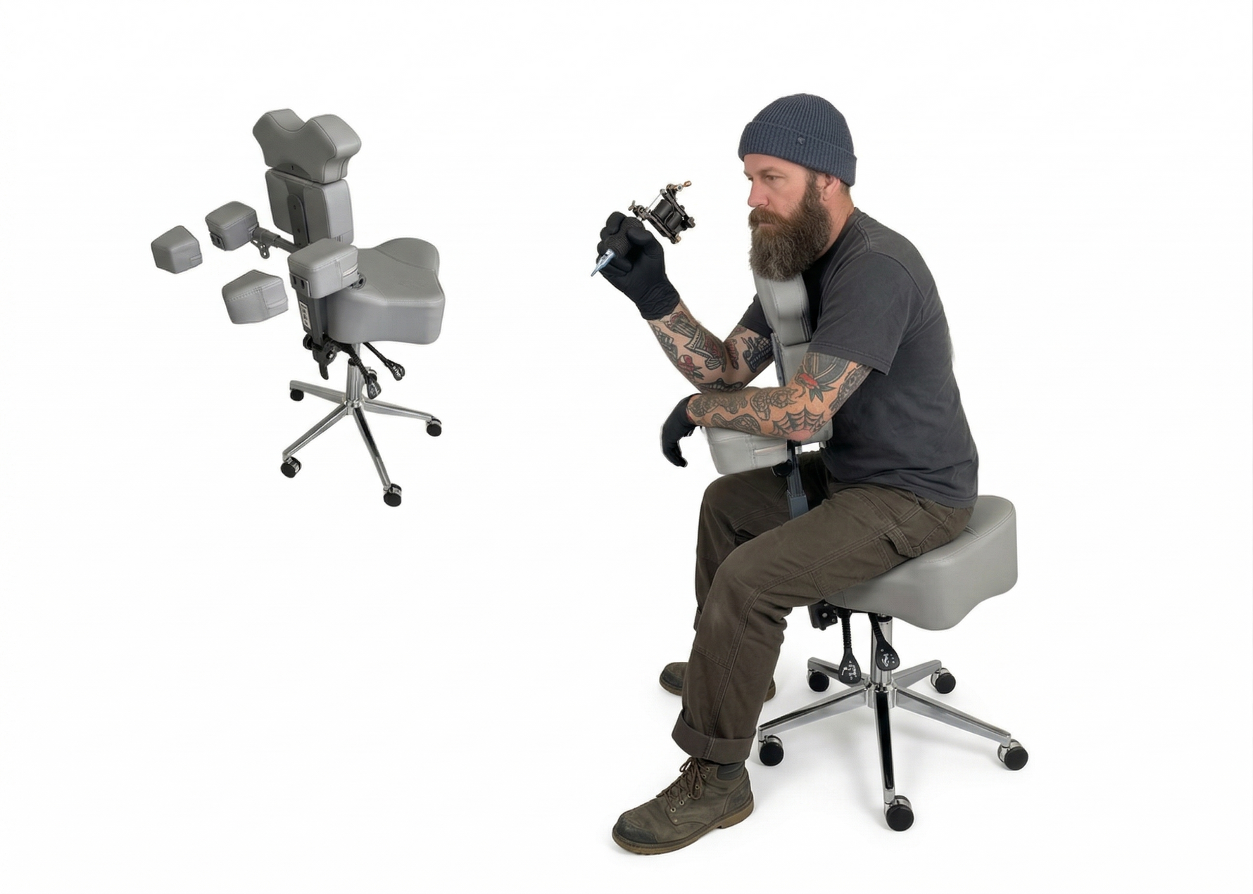 InkStool™ Patented Ergonomic Artist Chair Stool and Straddle Seat with Back Support (GREY)
