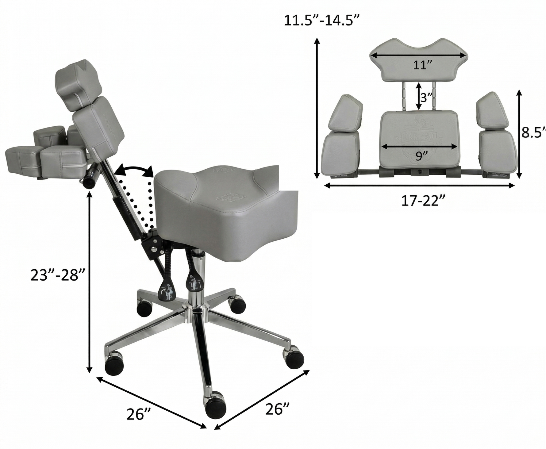InkStool™ Patented Ergonomic Artist Chair Stool and Straddle Seat with Back Support (GREY)